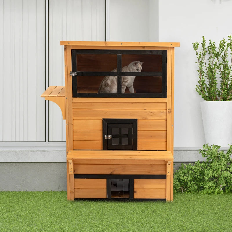 Cat House, Outdoor 3-Tier Kitty Shelter, Weather Resistant, w/ Escape Door