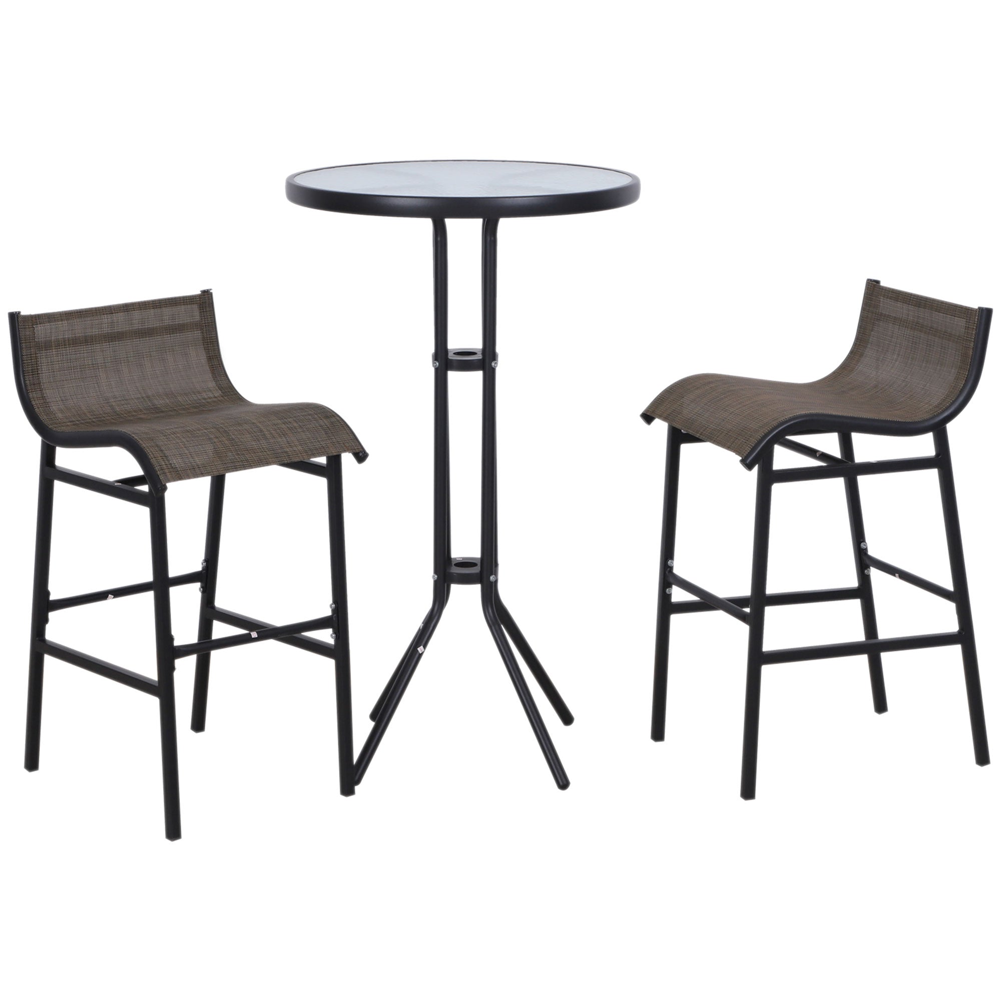 Outsunny Outdoor Patio Pub Set 3pcs Garden High Bistro Set Table 2 Bar Stools Dining Tan