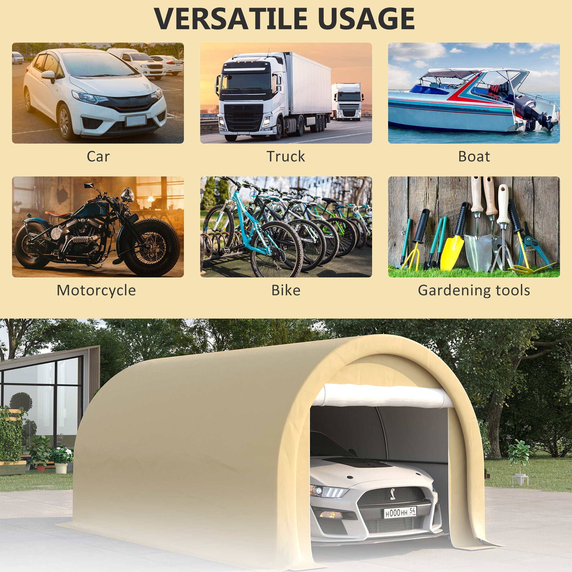 Outsunny Portable Carport 10'x16' Heavy Duty Tent with Zippered Door PE Cover Beige