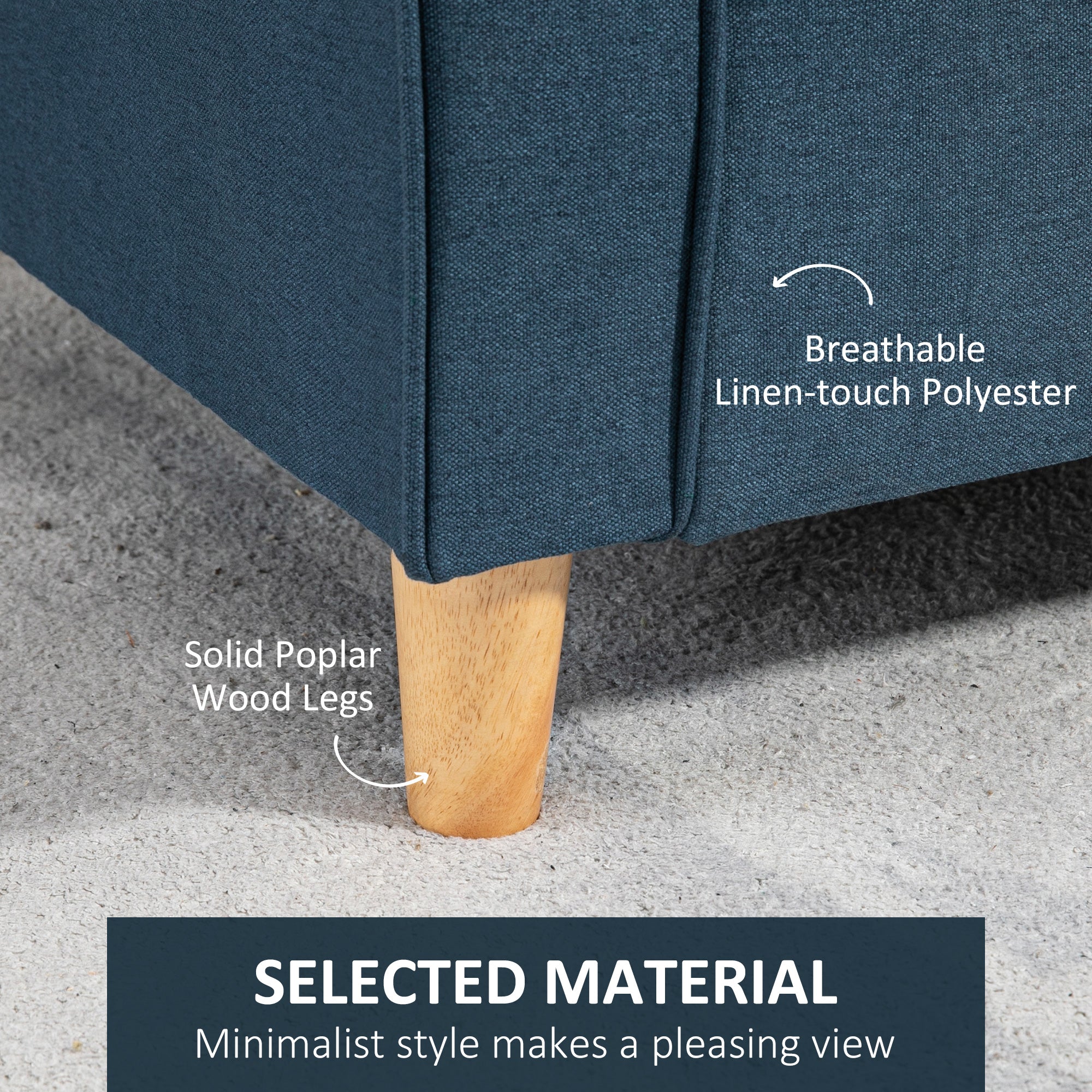 HOMCOM 2-Seat Sofa Two-Seater Couch with Armrests and Wood Legs for Living Room, Bedroom, Blue