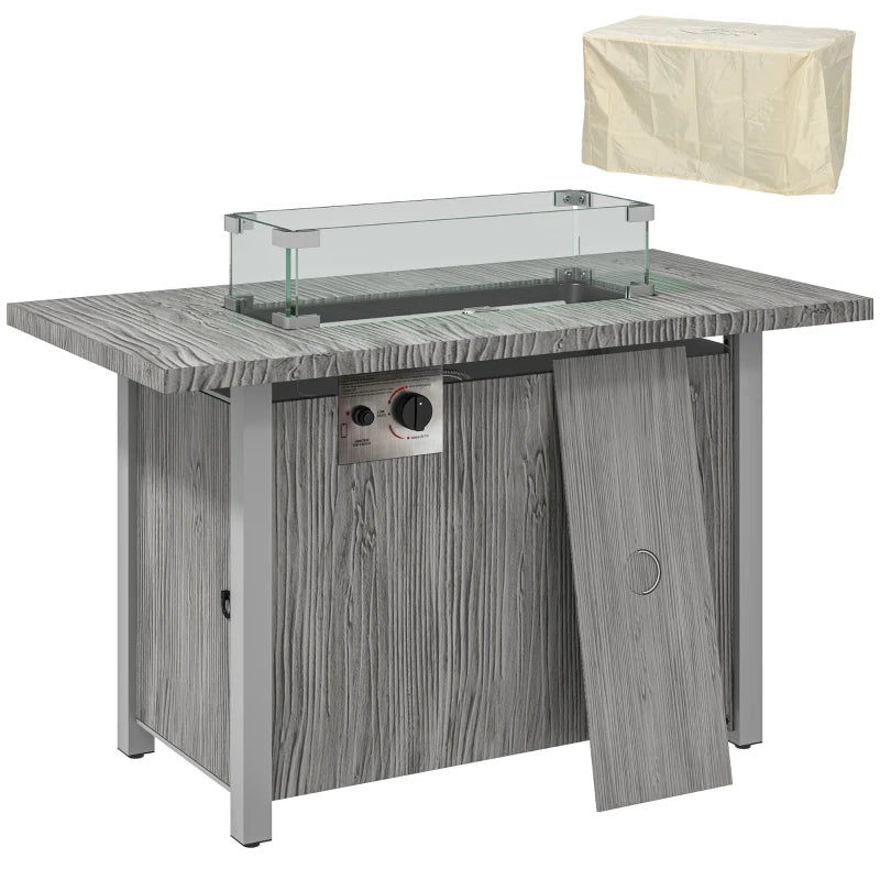 50,000 BTU Gas Fire Pit Table with Cover and Glass Screen, Grey