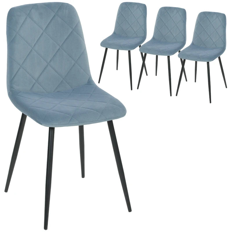 Dining Chairs Set of 4, Upholstered Dining Room Chairs with Steel Legs, Modern Kitchen Chair for Dining Room, Light Blue