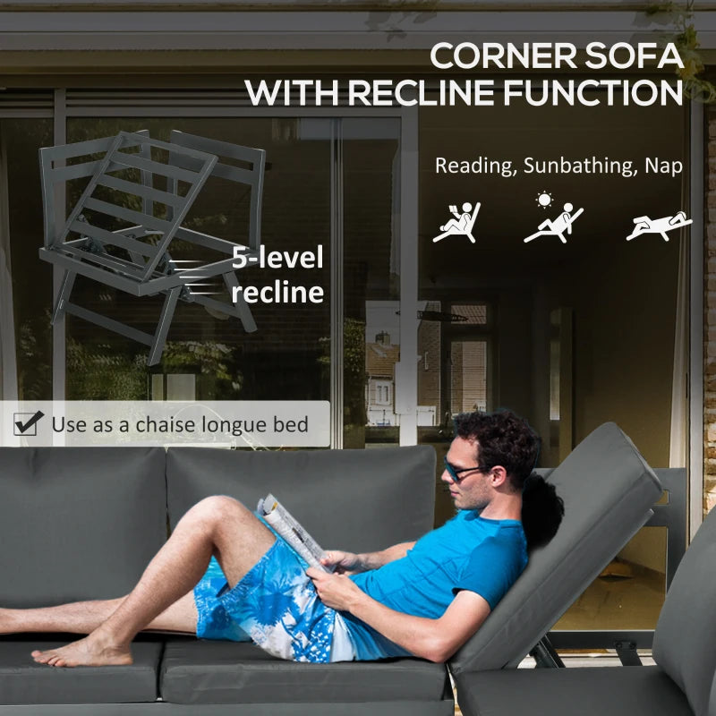 Outdoor Corner Garden Set, Convertible 4-Piece Furniture with 2 Sofas, 1 Corner Chair, and 1 Coffee Table, Grey