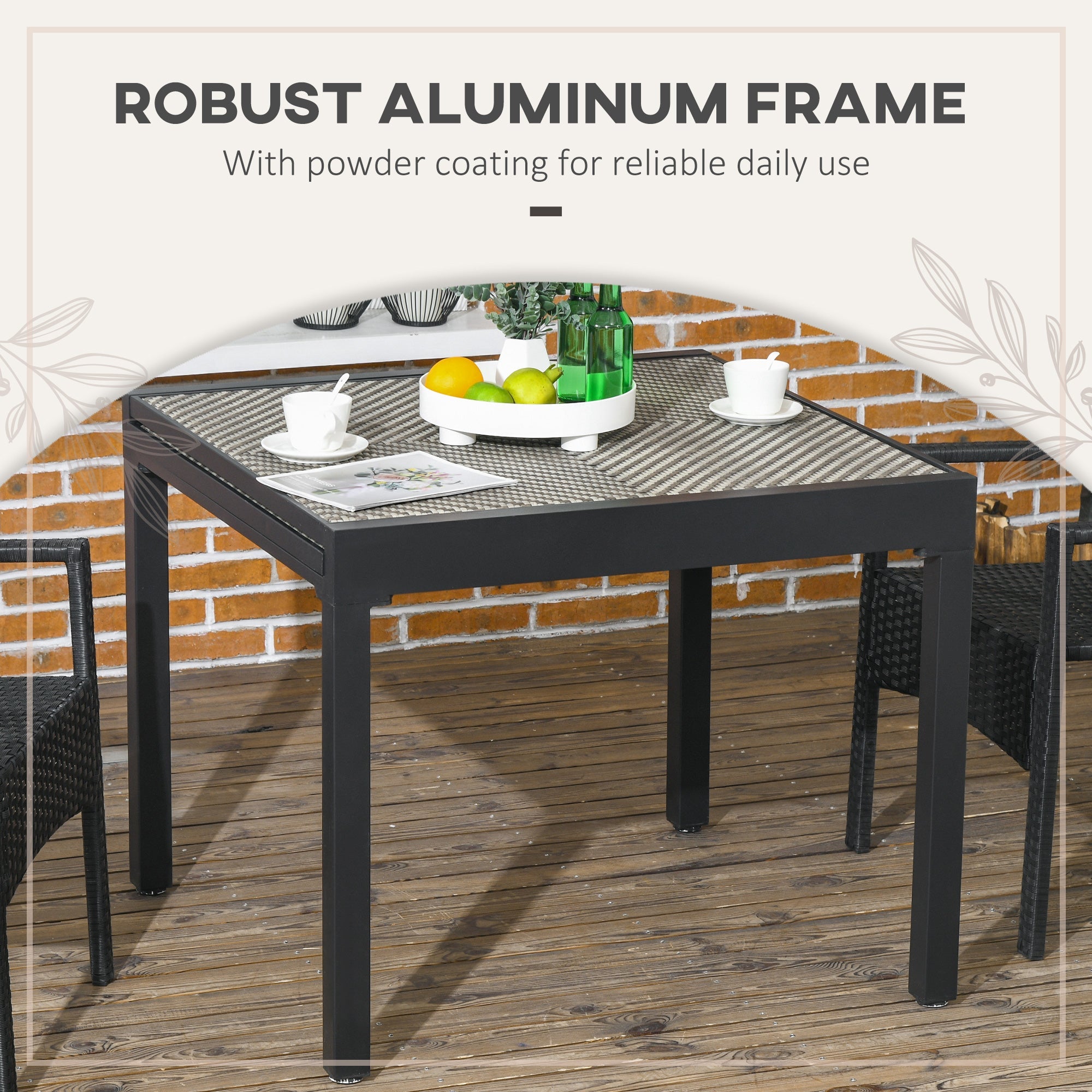 Outsunny Extendable Rattan Dining Table Patio Aluminum Frame Retractable Mixed Brown 90/180 x 90 cm