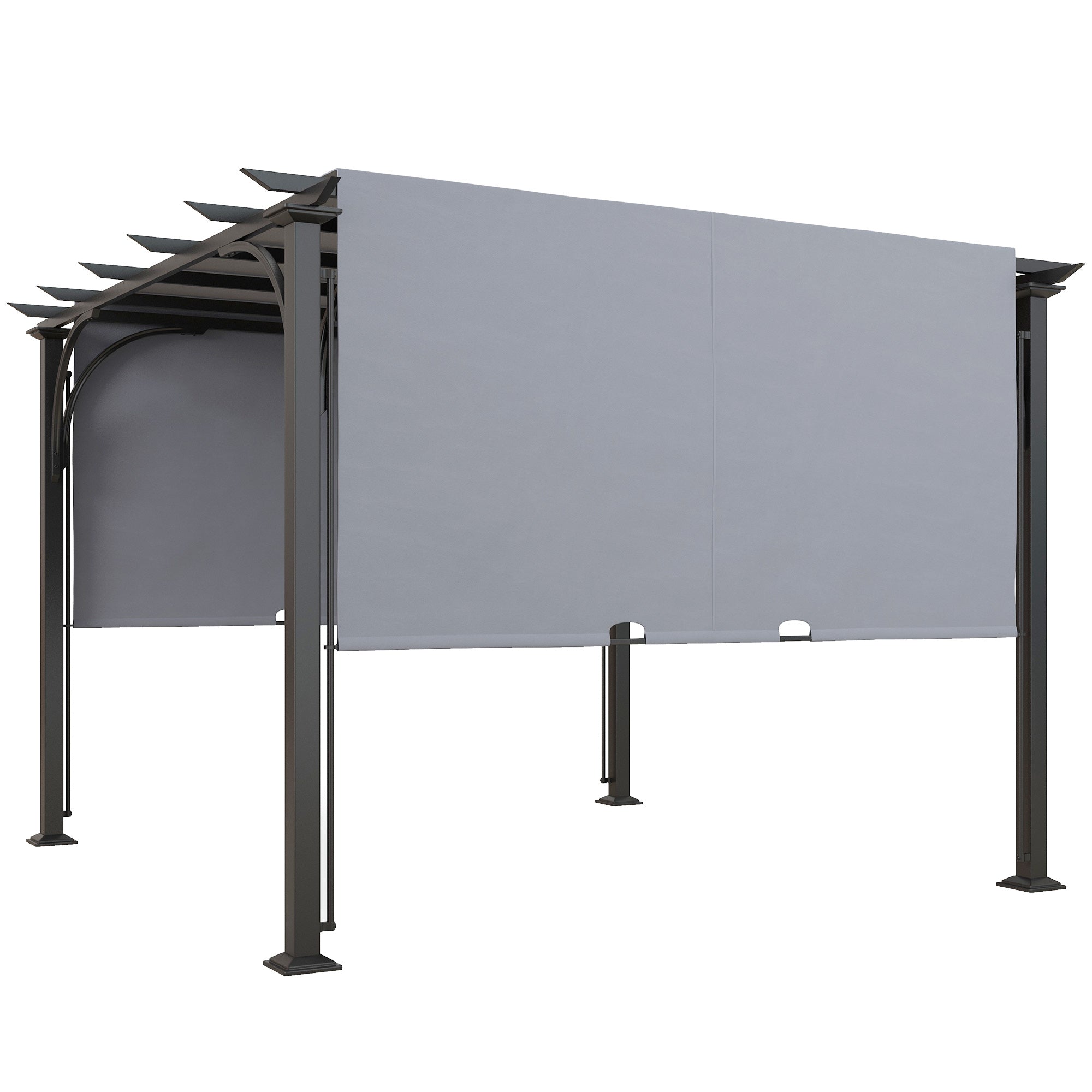Outsunny Outdoor Pergola 10'x10', Patio Gazebo with Retractable Canopy, Steel Frame, Grey for Sun Shelter
