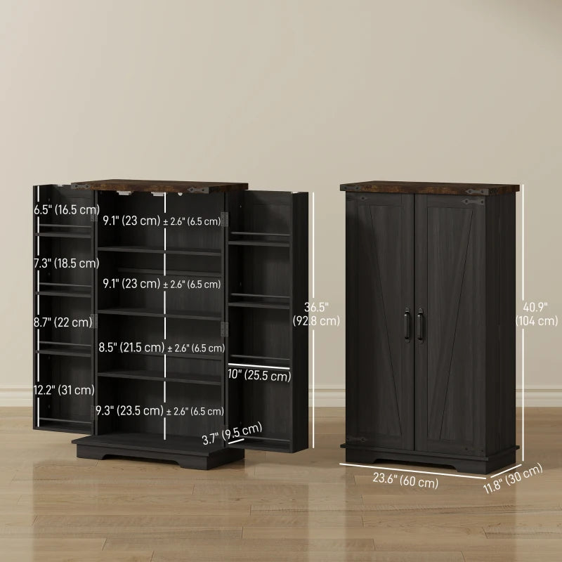 Farmhouse Kitchen Pantry Storage Cabinet, Kitchen Pantry Cabinet with Doors and Adjustable Shelves, Black