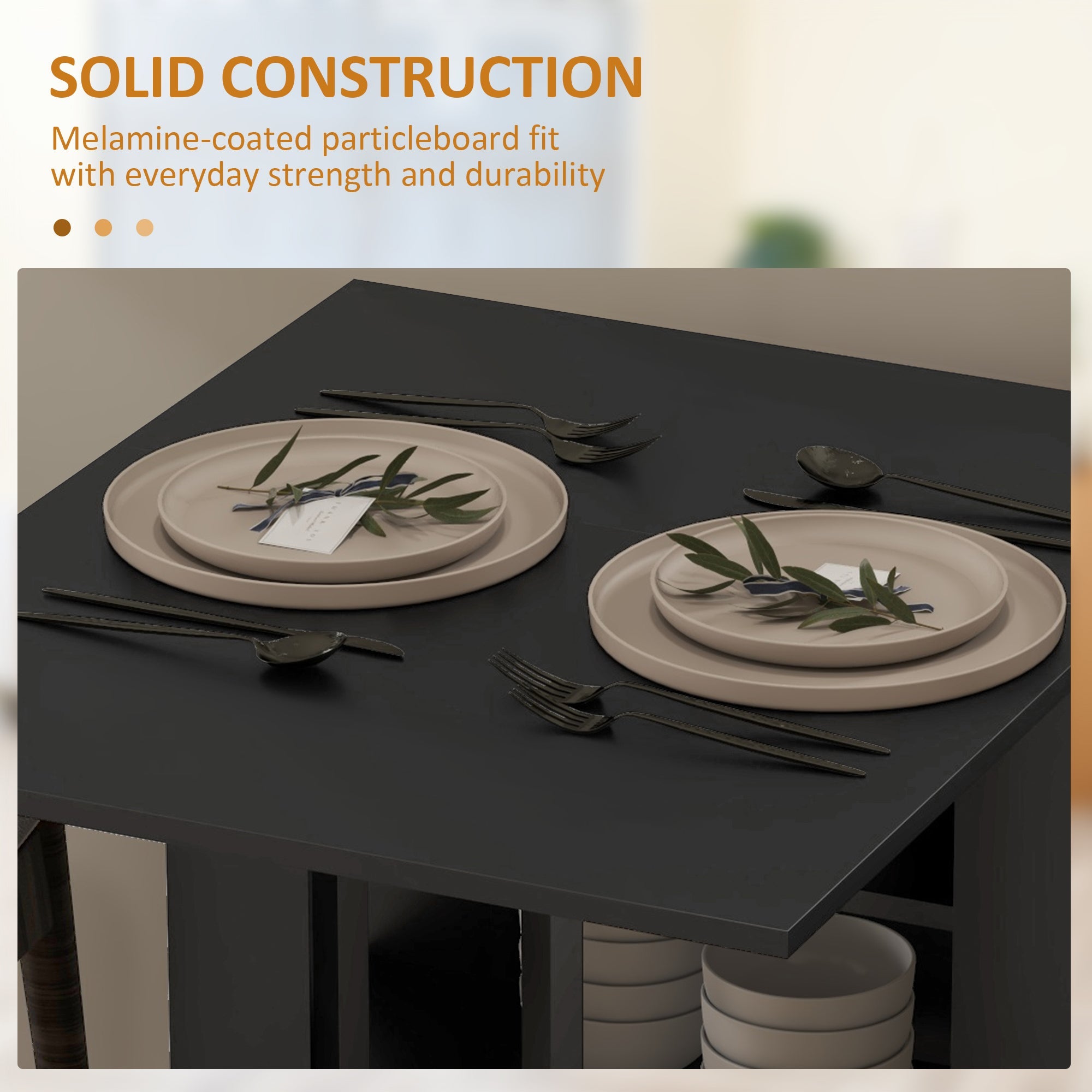 HOMCOM Drop Leaf Dining Table Folding Kitchen Table with Storage for Small Spaces Black Versatile Design