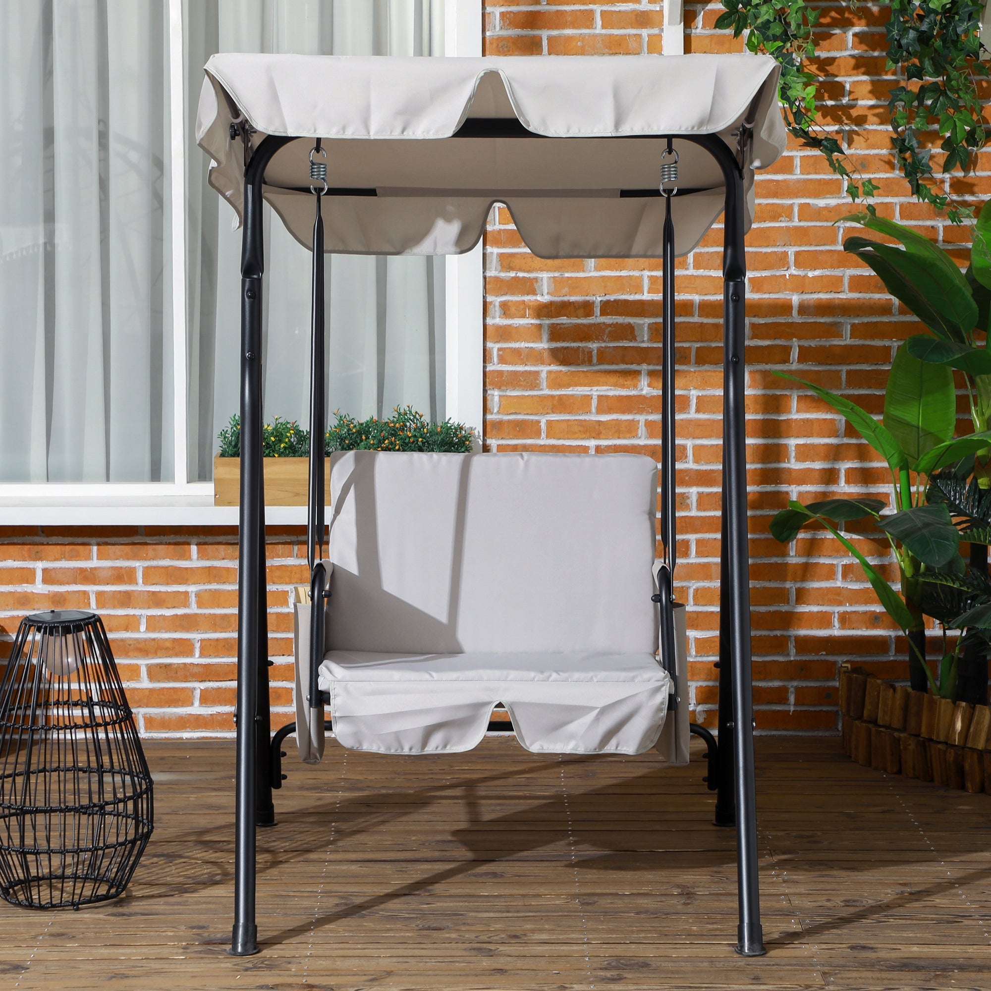 Outsunny 1-Seat Patio Swing Outdoor Porch Glider Adjustable Canopy Removable Cushions Garden Poolside