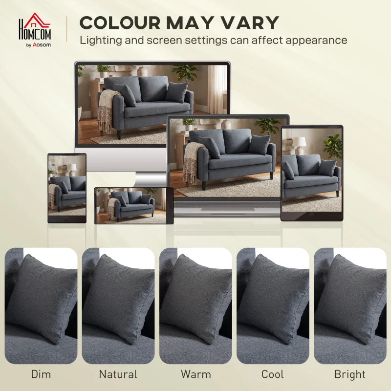 55" Loveseat Sofa, Modern Linen Upholstered Couch with Spring Cushion, 2 Pillows, Dark Grey