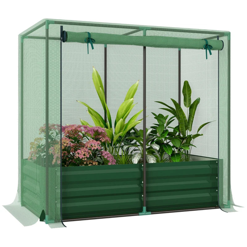 Galvanized Steel Planter Box with Crop Cage and Shade Cloth, Raised Garden Bed for Flowers, Vegs and Herbs
