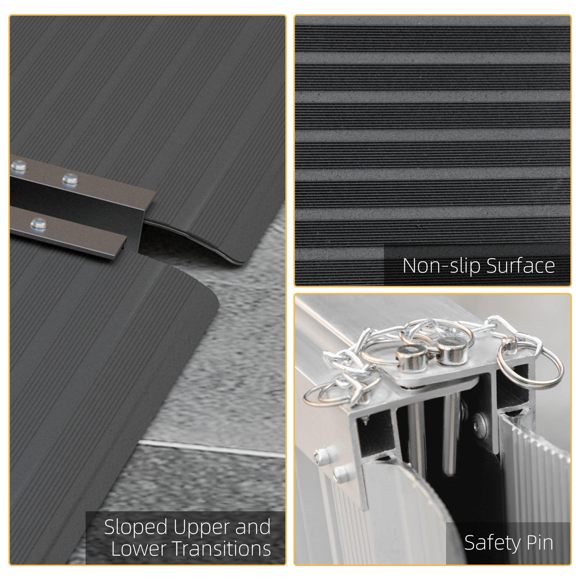 HOMCOM Folding Wheelchair Ramp 5ft Non-Skid Aluminum Threshold Ramp with Transition Plates 600 Pound Capacity Black