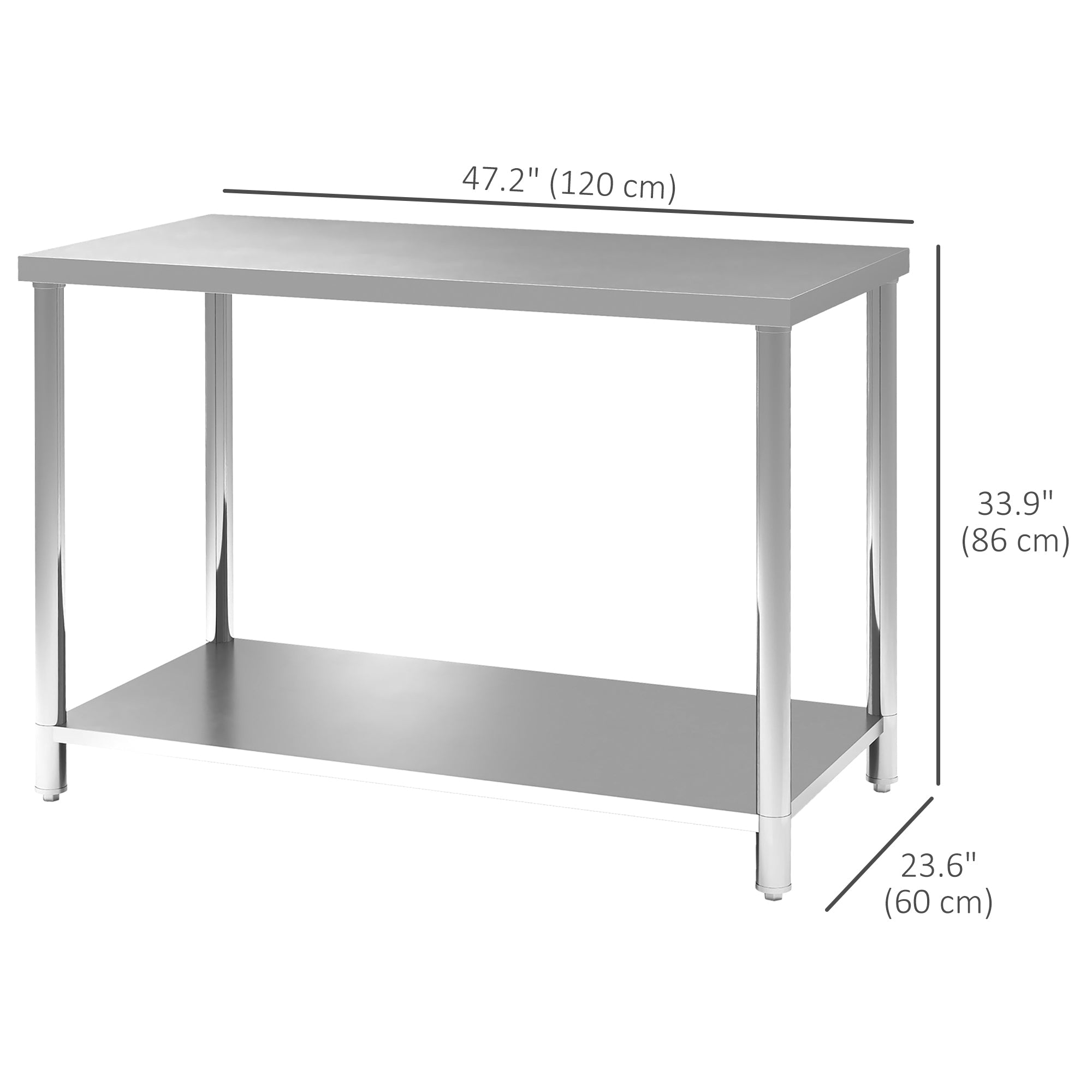 HOMCOM Stainless Steel Workbench, 24"x47"x34", Heavy Duty Work Prep Table with Shelf, Workbench for Kitchen, Garage