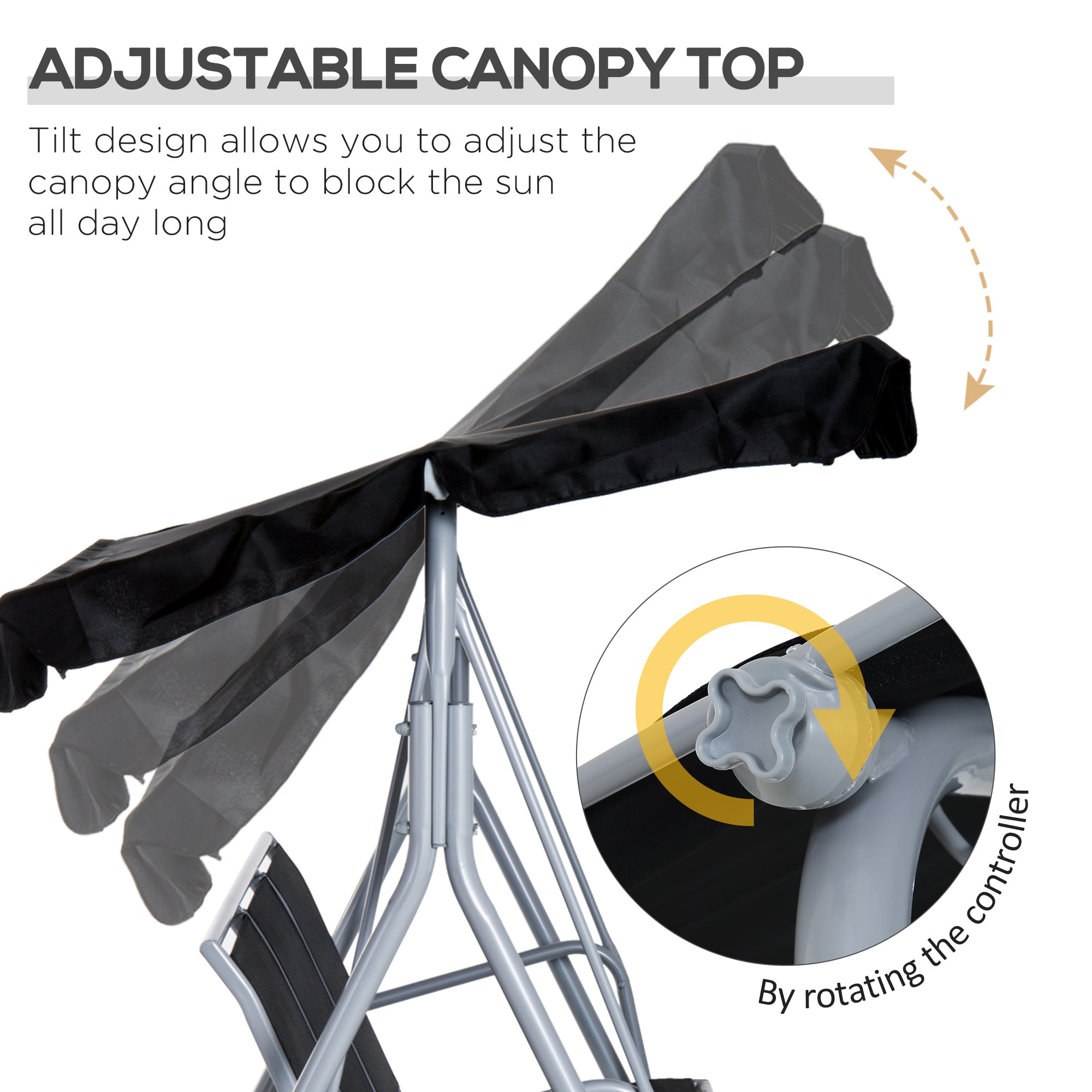 Outsunny A Frame 3 Seater Swing Chair Outdoor Garden Hammock Porch Glider Bed with Canopy Cover Black