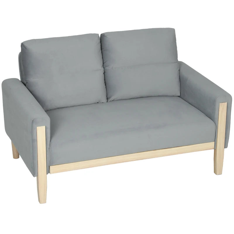 53" Loveseat Sofa, Small 2 Seater Couch with Solid Wood Legs, Modern Velvet Sofa for Living Room, Small Spaces, Grey