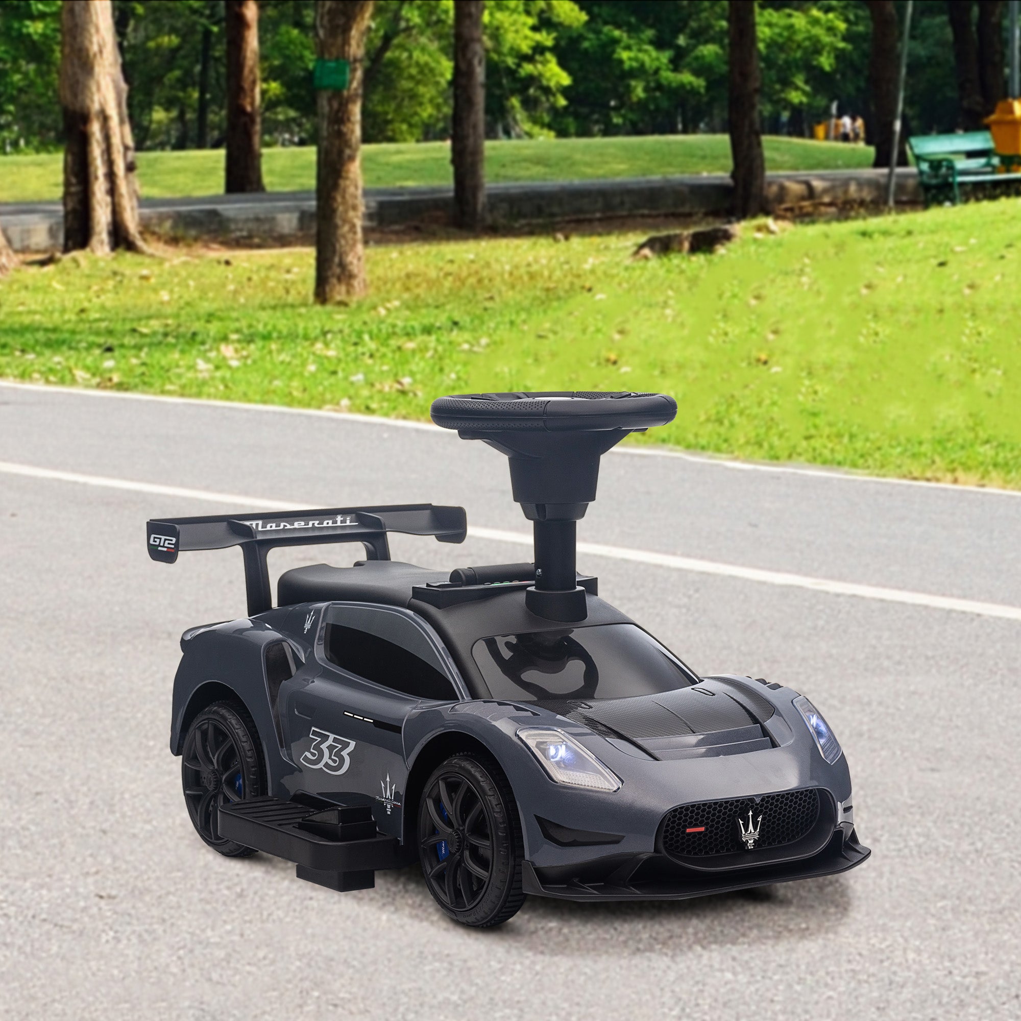 Qaba 6V Maserati GT2 Licensed Electric Car for Kids, Ride on Car with Under Seat Storage, LED Headlights Music, Grey