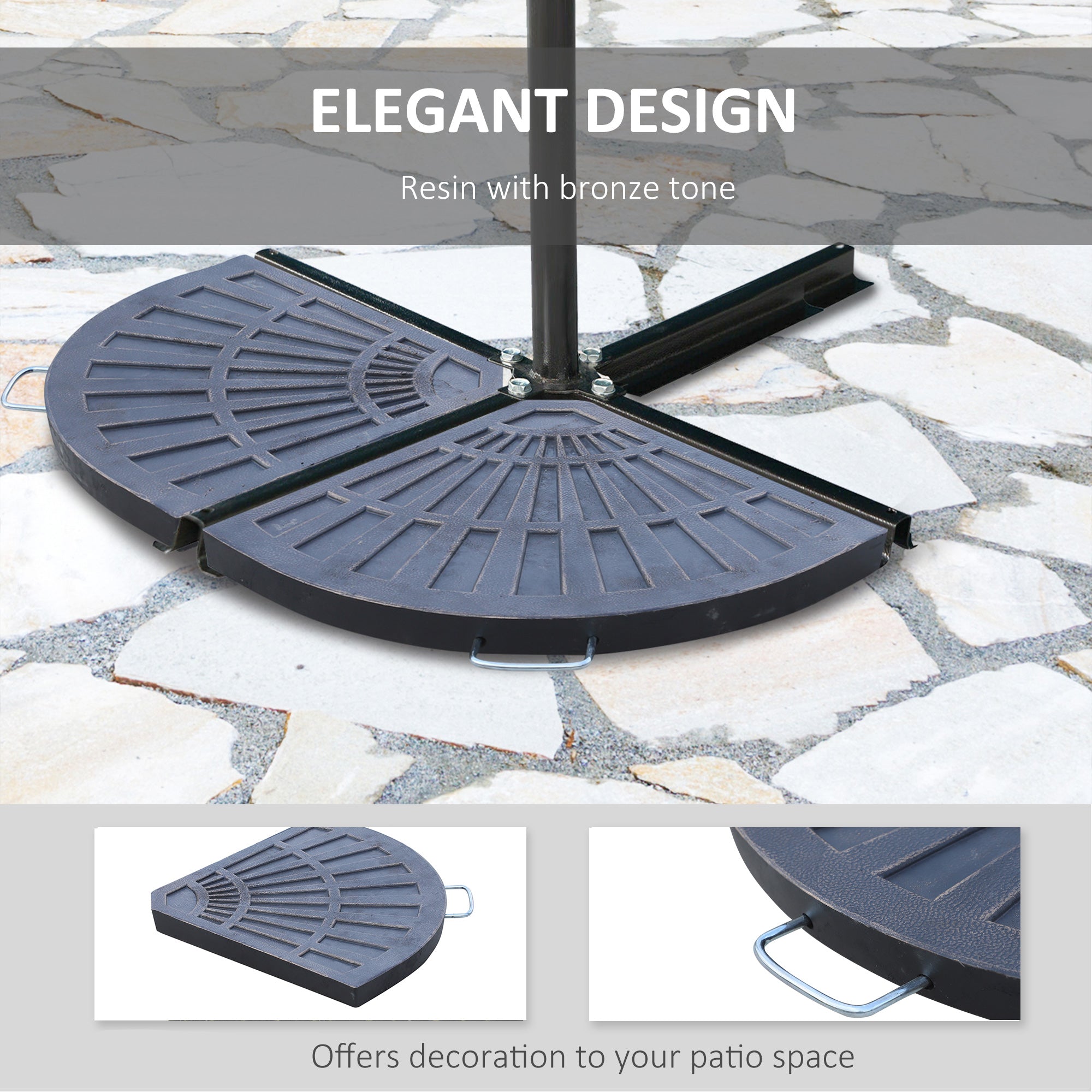 Outsunny Resin Umbrella Base Weights: 2pc 61.6lb Flabelliform Bronze Garden Parasol Stands