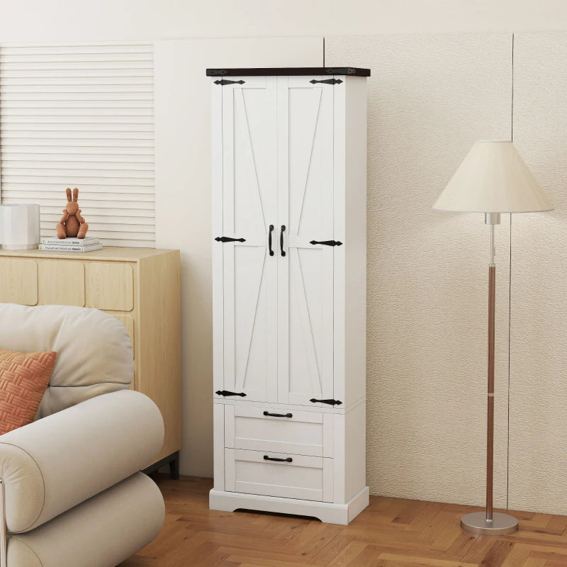 71" Tall Kitchen Pantry Cabinet, Farmhouse Kitchen Storage Cabinet with 2 Drawer and Adjustable Shelves, White