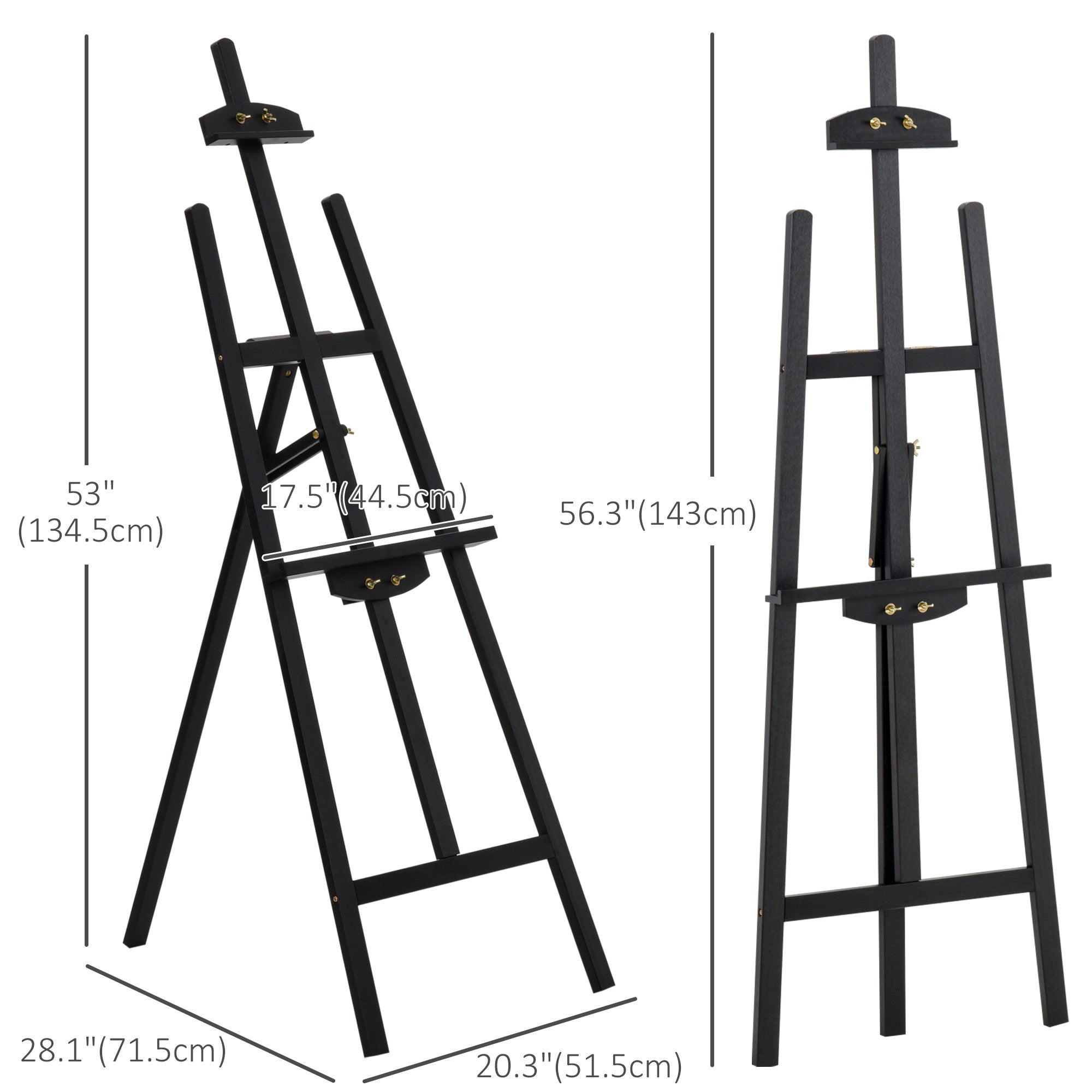 HOMCOM Art Easel Stand 55" Beech Wood Adjustable Folding Tilts 90° Sturdy Material Black Artist Studio