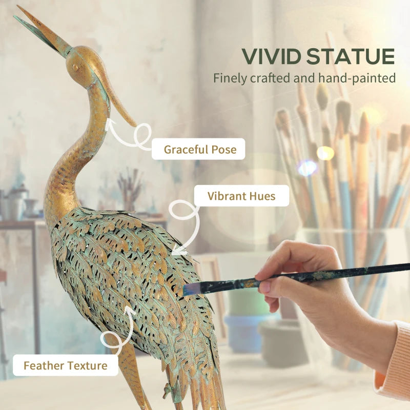Heron Garden Statue, Standing Lawn Ornament for Lawn Patio Backyard Decoration, 15.3"W x 6.7"D x 35.4"H Mixed Colour