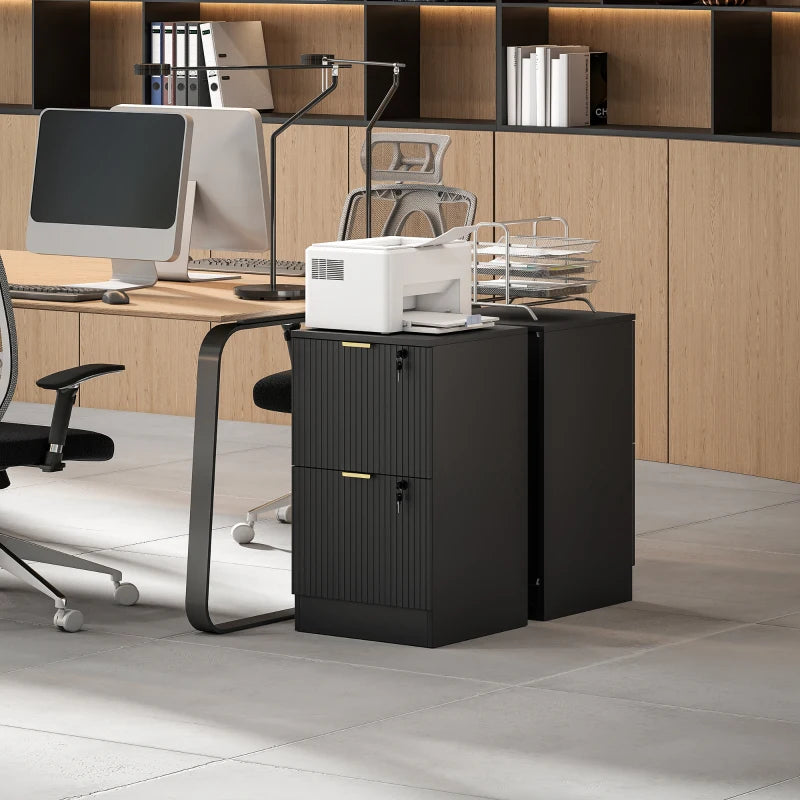 Lockable Filing Cabinet with 2 Fluted Drawers, File Cabinet with Adjustable Hanging Rails for A4 Letter Files, Black
