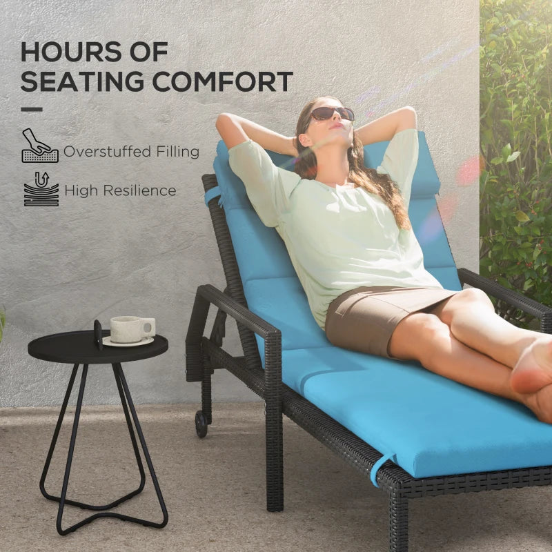 Patio Chaise Lounge Chair Cushions Replacement Sun Lounger Pads with Headrest and Ties, Set of 2, Turquoise