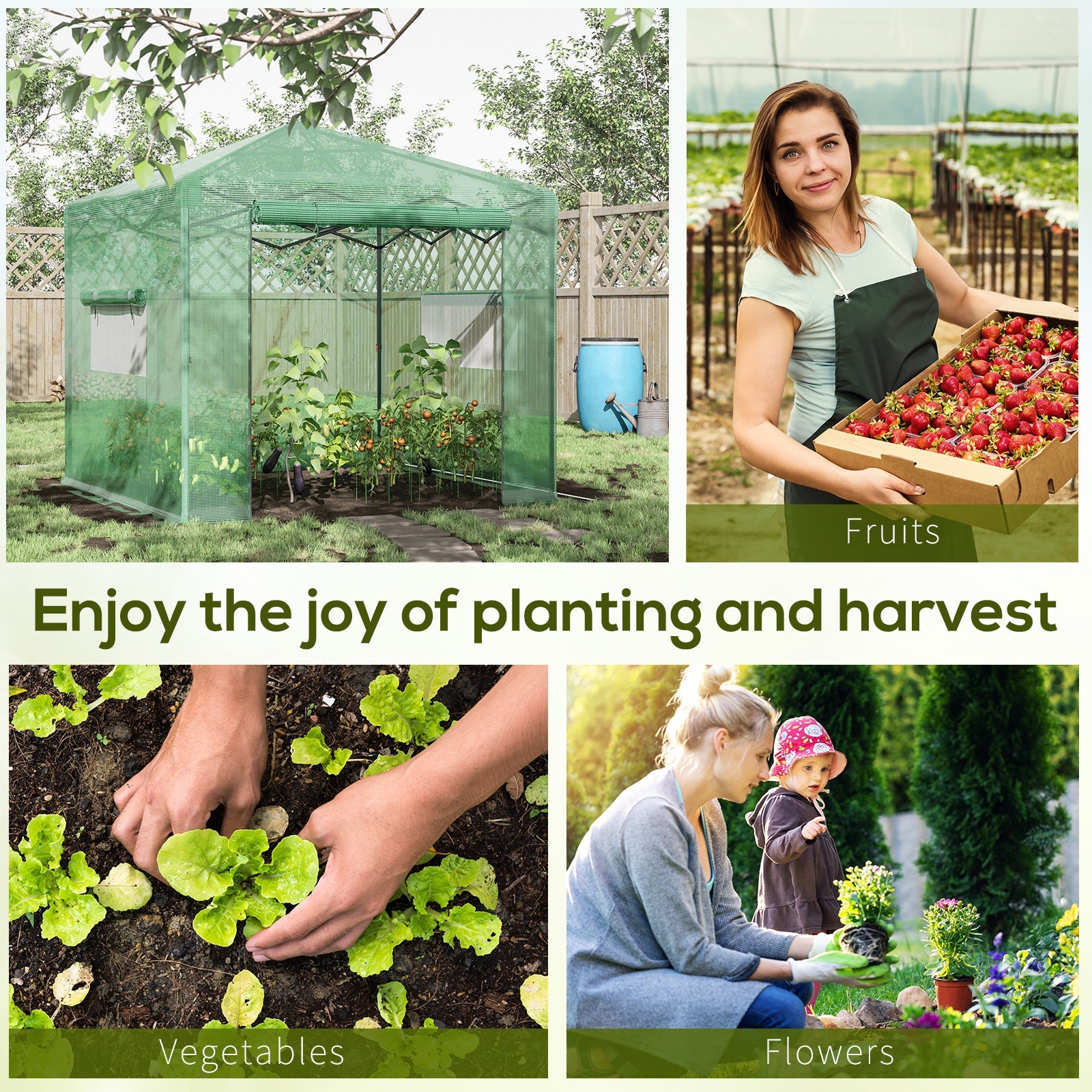 Outsunny 8' x 6' Portable Pop Up Greenhouse Walk-in Hot House with Roll-up Door & 2 Windows Outdoor for Plants Garden Foldable, Green