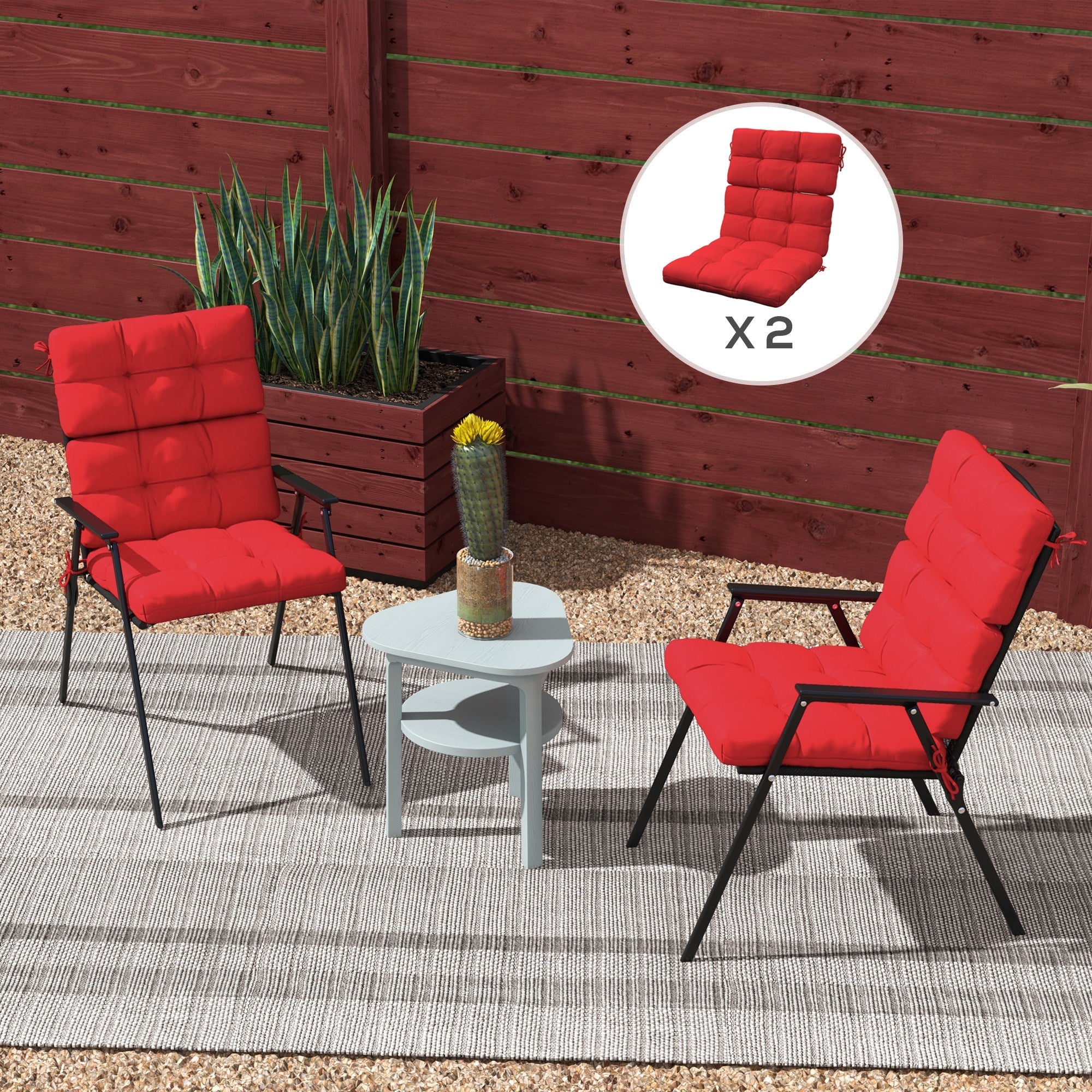 Outsunny Red Button Tufted Patio Chair Cushions 2-Piece Set with Ties for Outdoor Seating Comfort