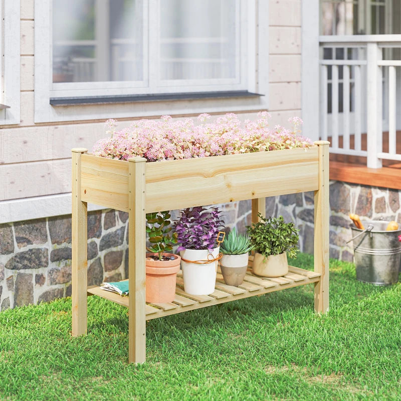Elevated Planter Box with Legs and Storage Shelf, Raised Garden Bed, Elevated Wooden Planter Box, Natural
