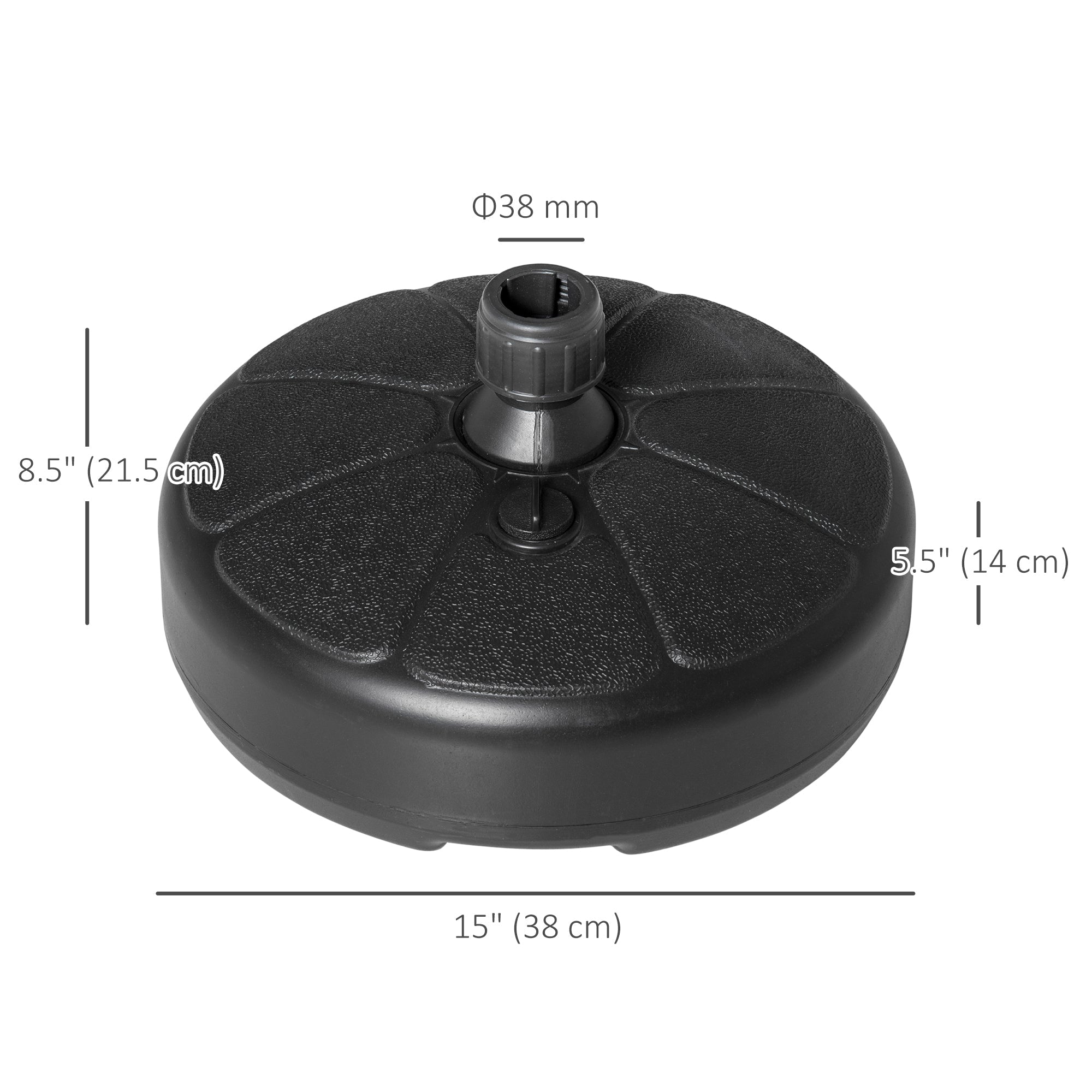 Outsunny Patio Umbrella Base, Round Umbrella Stand, Water or Sand Filled, Garden Umbrella Holder for 1.26", 1.5" Poles, Black