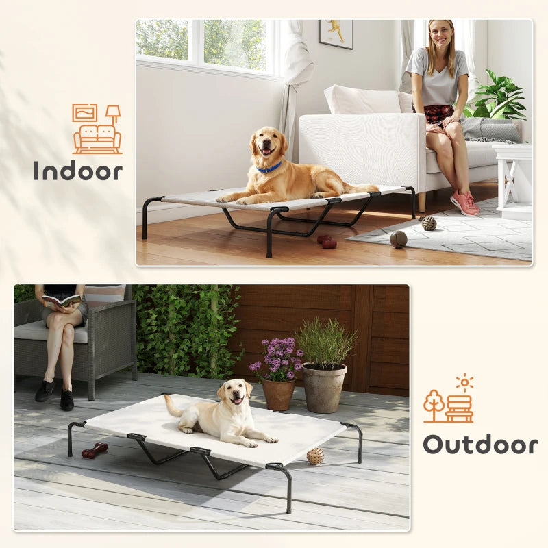 Elevated Dog Bed, Outdoor Dog Cot, Raised Dog Bed for Large Dogs with Breathable Mesh, Beige