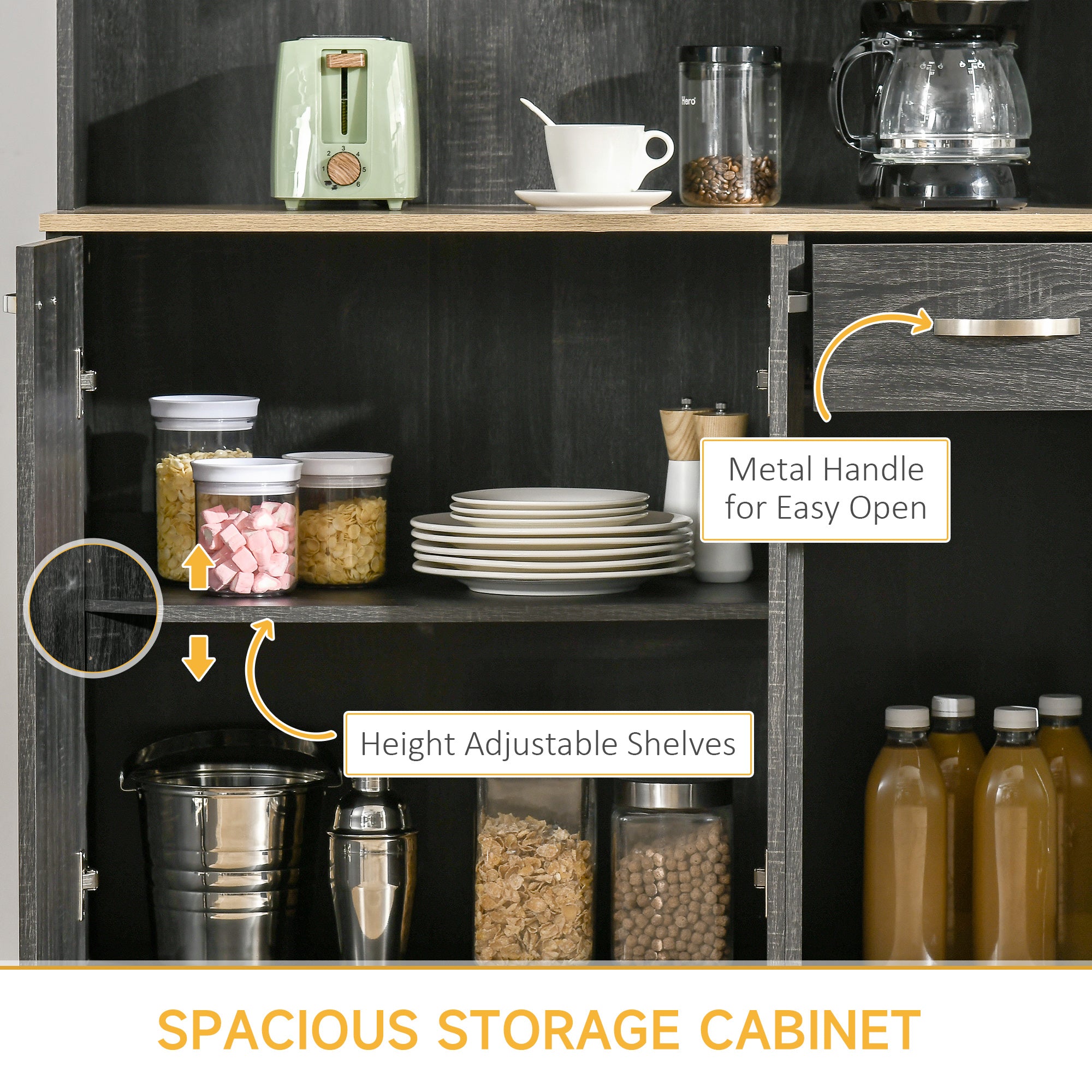 HOMCOM Modern Kitchen Hub: 71" Buffet with Hutch, Black Finish, Storage Cabinets, Drawer, and Microwave Stand