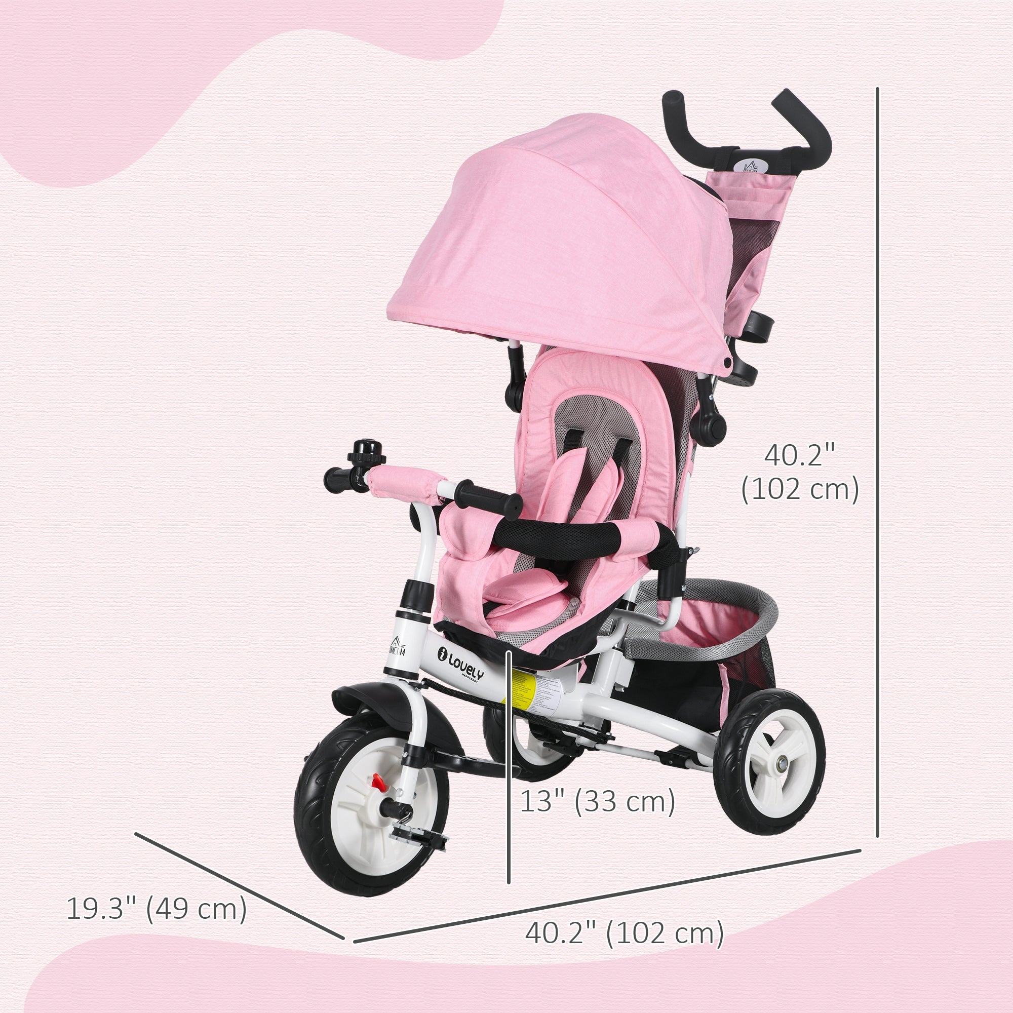 Qaba Convertible 4-in-1 Toddler Tricycle with Parent Handle for Kids 1-5 Years Outdoor Play Pink