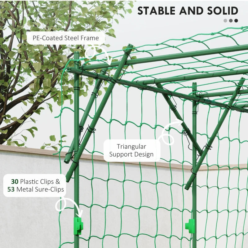 Garden Arch Cucumber Trellis for Climbing Plants, 7.3 FT Tall Metal Plant Trellis Support with Climbing Net, Green