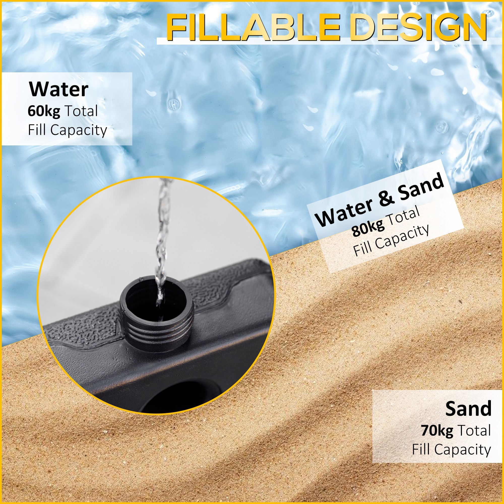Outsunny Cantilever Weights: Set of 4 Sand/Water Fillable Bases for Banana Umbrellas Black