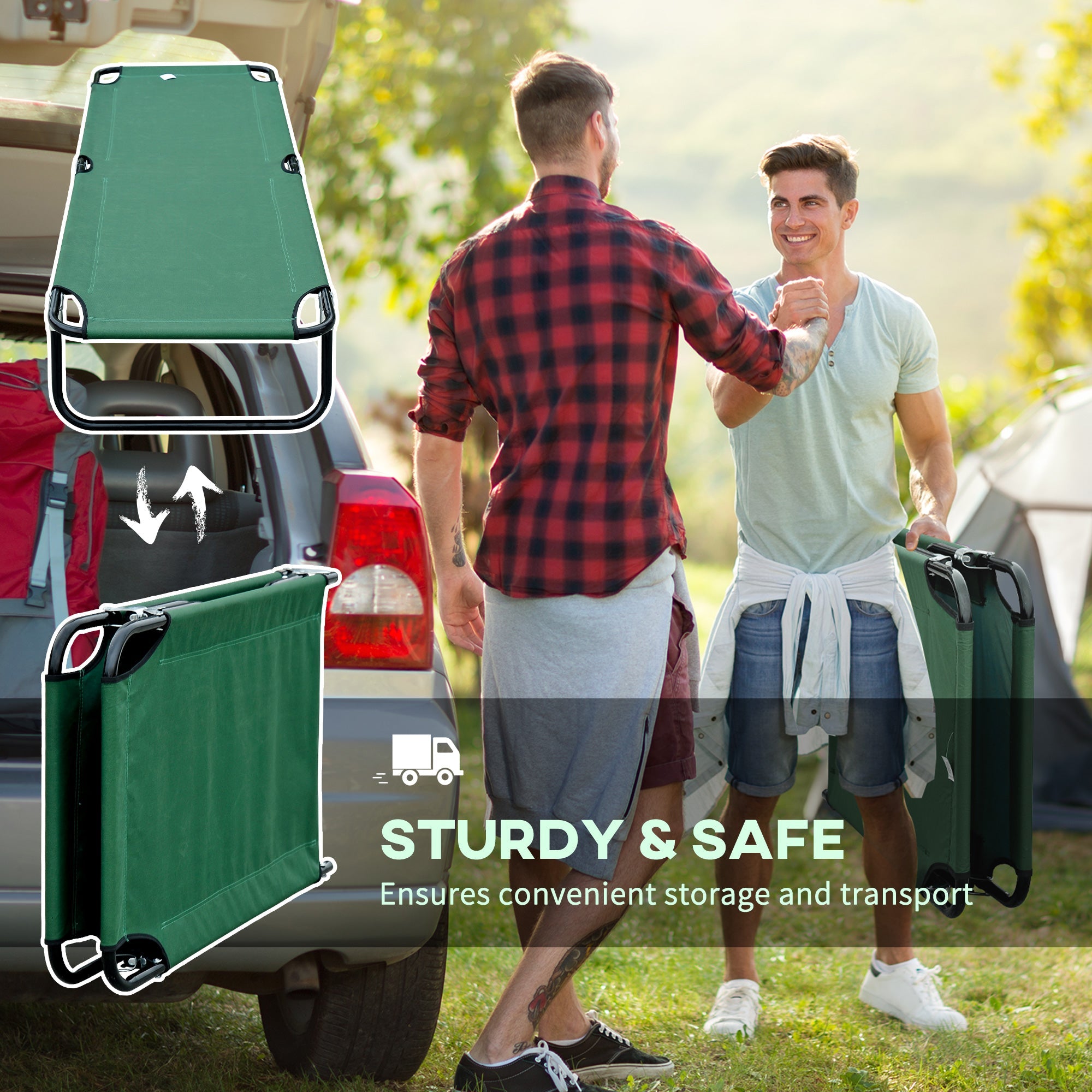 Outsunny Folding Camping Cot for Adults Portable Outdoor Sleeping Bed for Office Beach Home Green