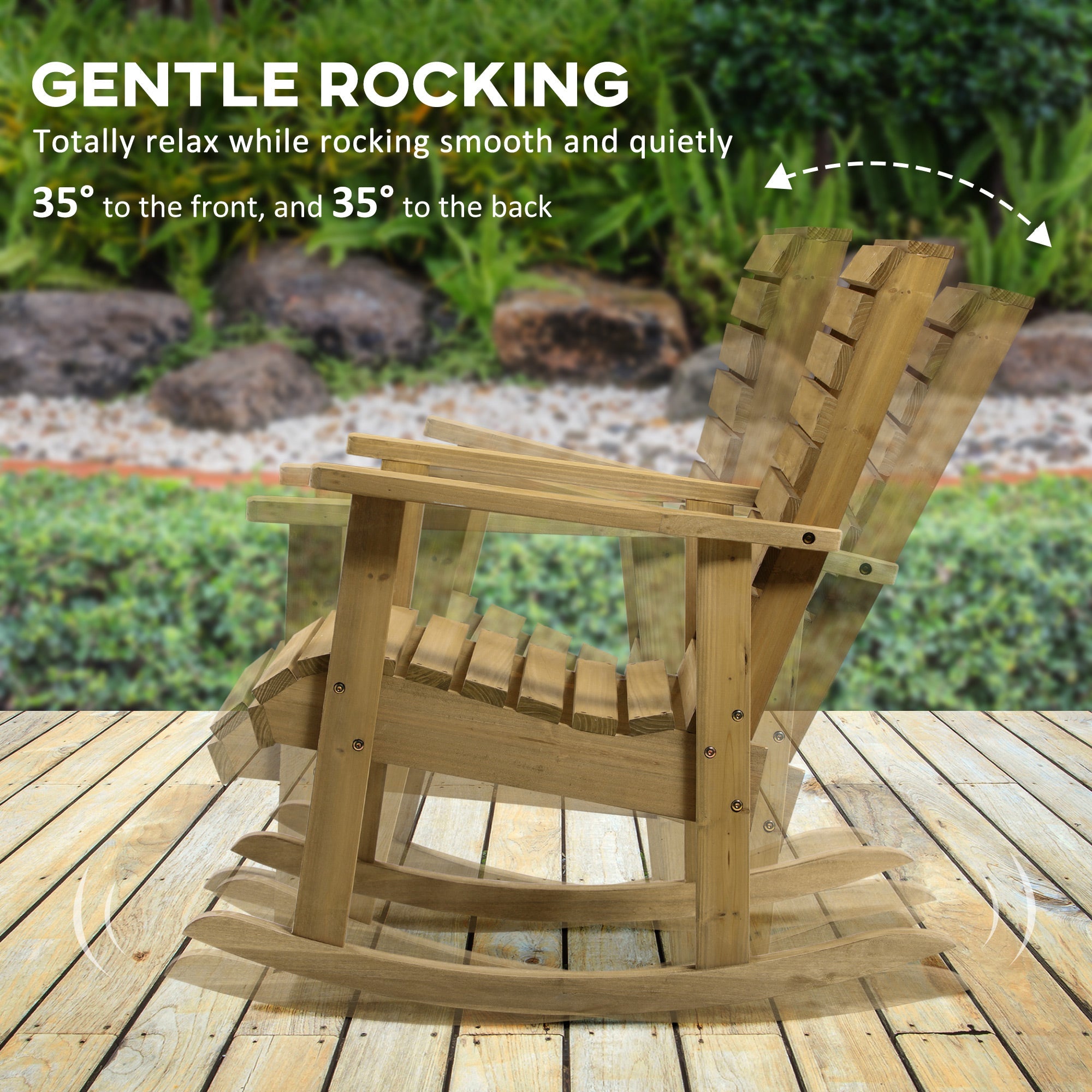 Outsunny Traditional Wooden Rocking Chair Slatted Porch Rocker with Armrest Light Brown