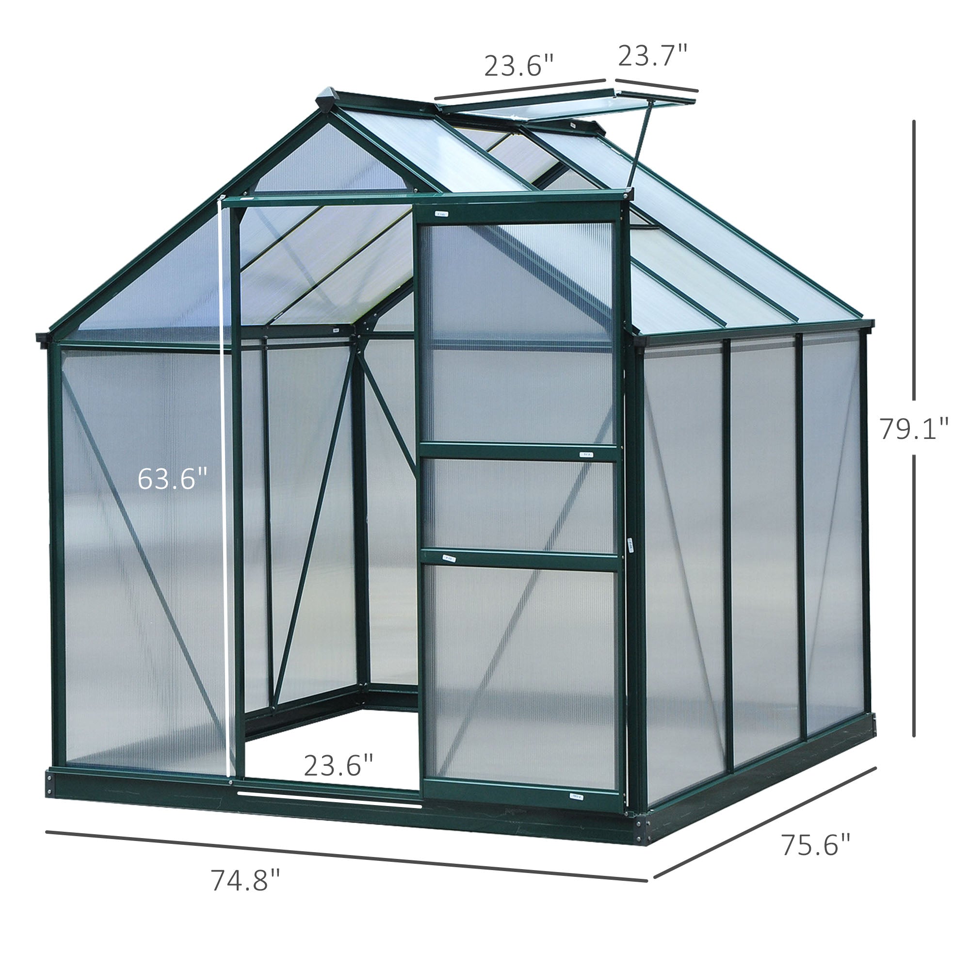 Outsunny 6.2' x 6.3' x 6.6' Clear Polycarbonate Greenhouse Large Walk-In Green House Garden Plants Grow Galvanized Base Aluminium Frame