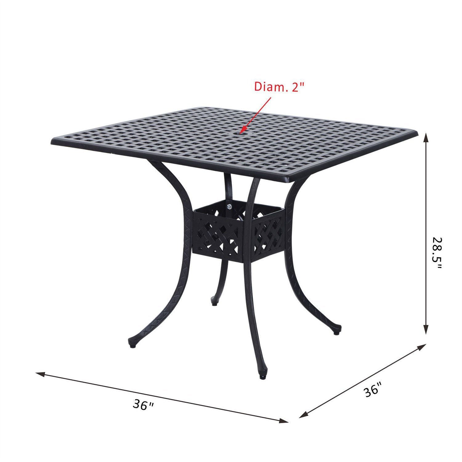 Outsunny 36" x 36" Square Metal Outdoor Patio Bistro Table with Umbrella Hole Black
