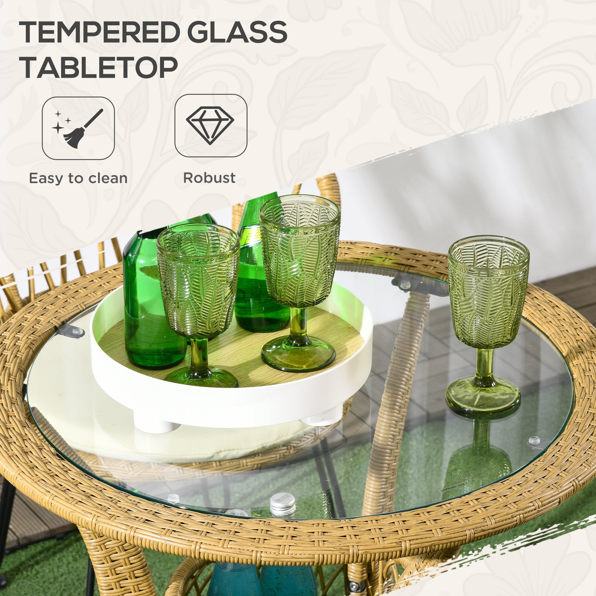 Outsunny 4 Piece Rattan Patio Dining Set Tempered Glass Top Storage Light Brown Furniture