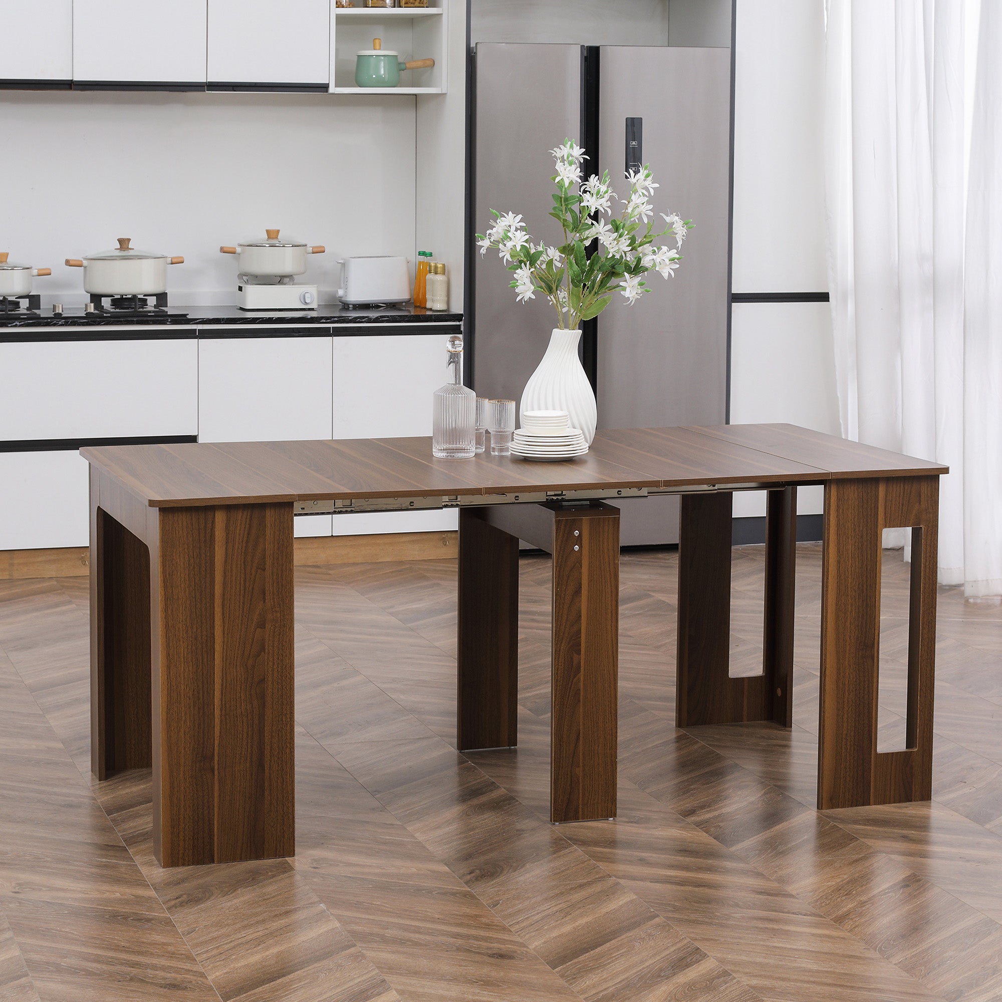 HOMCOM Space Saving Foldable Dining Table Extendable for 6 Seats Compact Kitchen Furniture White