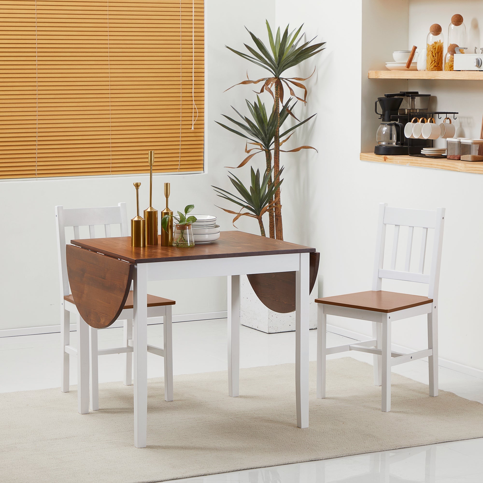 HOMCOM Versatile Solid Wood Kitchen Table Drop Leaf Folding Dining Table for Small Spaces Brown