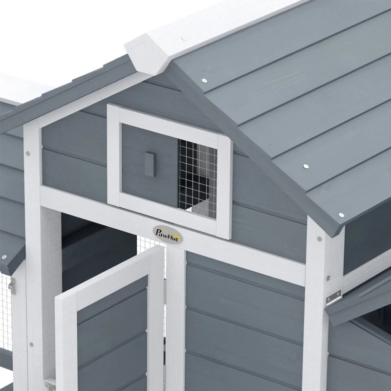 60" Large Chicken Coop Wooden Hen House for Outdoor Backyard with 2 Doors, Nesting Box and Removable Tray, White