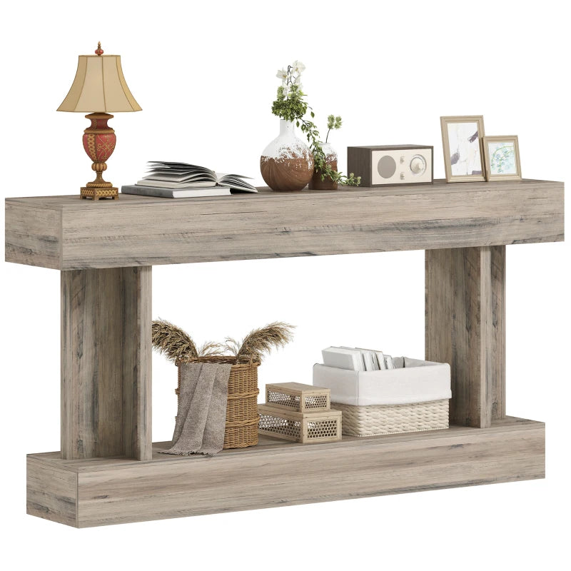 63 Inch Long Console Table, Vintage Narrow Entryway Table with Storage Shelf for Living Room and Hallway, Light Brown