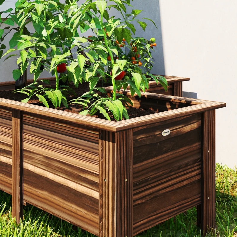 Raised Garden Bed, Wooden Elevated Planter Box Outdoor with Legs, for Vegetables, Flowers, Herbs, L-shaped, Carbonized