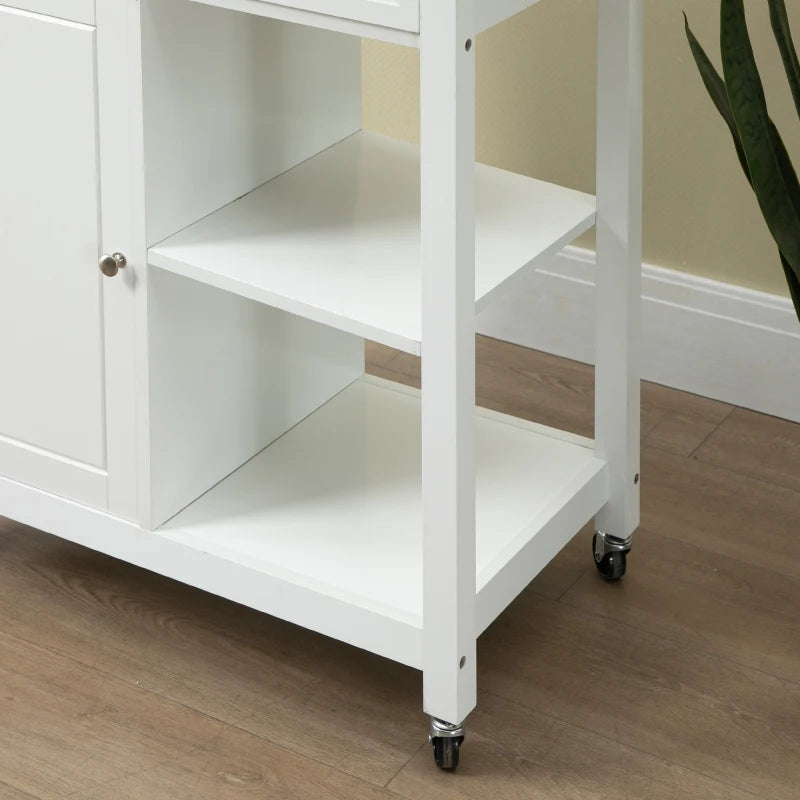 Rolling Kitchen Cart with Wood Top and Drawer, Kitchen Island on Wheels for Dining Room, White