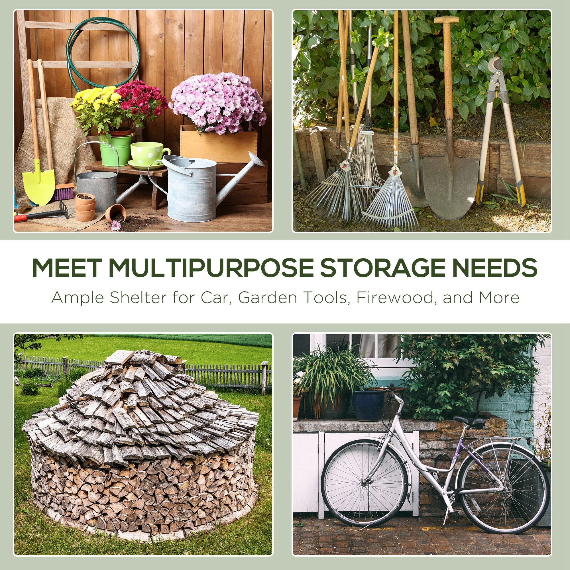 Outsunny 7.9' x 6.6' Garden Storage Tent, Patio Storage Shelter w/ Metal Frame and Double Zipper Doors, Green