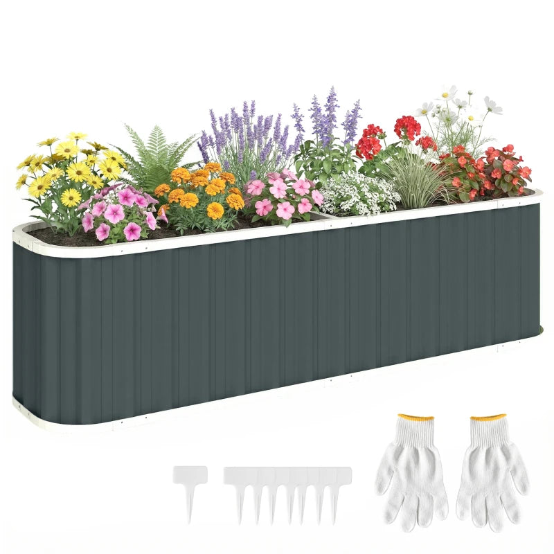 Galvanized Raised Garden Bed, Deep Rot Planter Box, Outdoor Garden Bed with Plant Labels, 7' x 2' x 2', Dark Grey