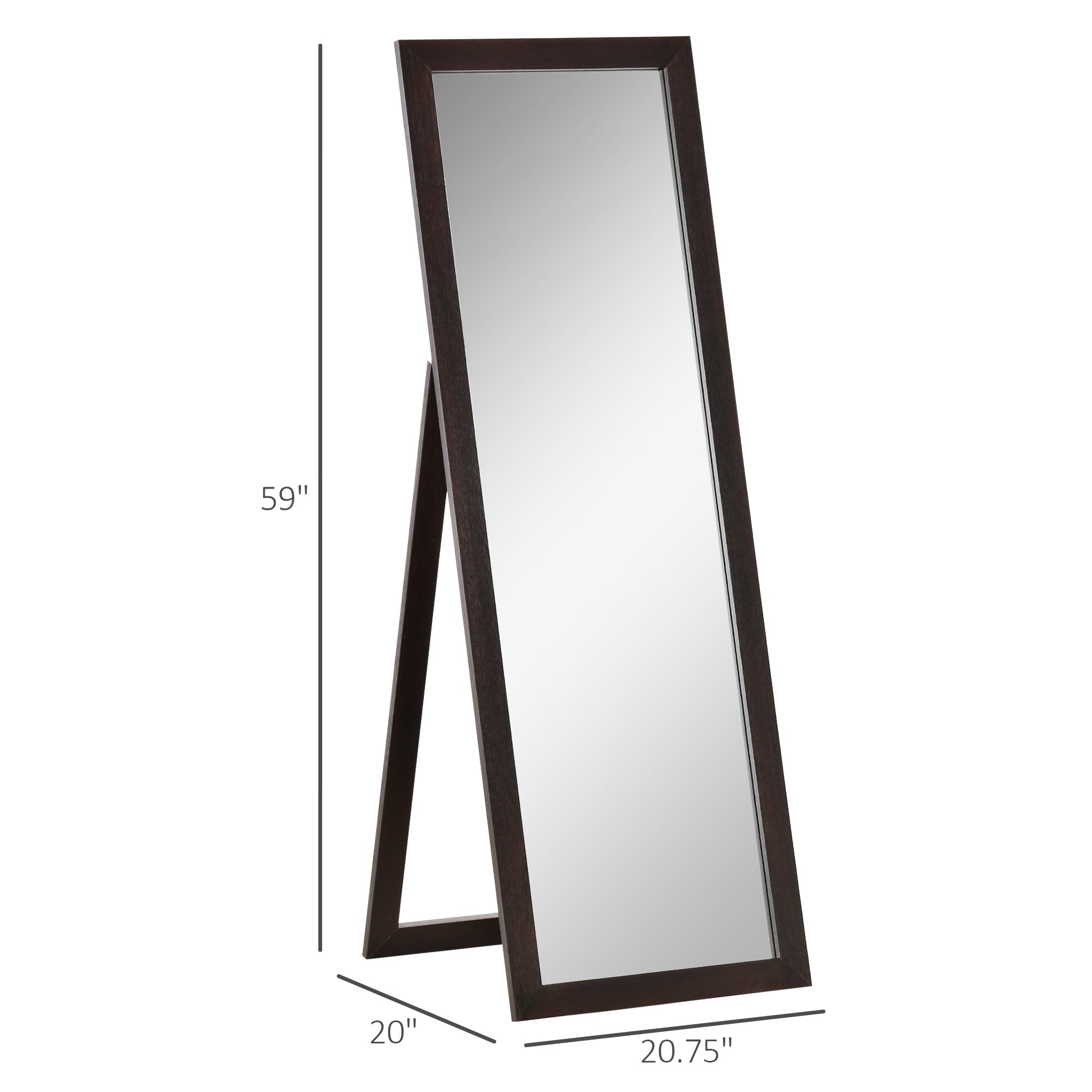 HOMCOM Reflective Elegance: Full Length Mirror Floor Standing Dressing Mirror, Sleek Design for Living Room Bedroom Decor, Brown Finish