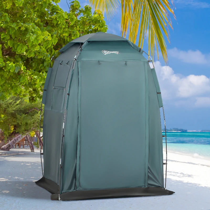60" x 60" x 82" Shower Tent Extra Wide Changing Room Privacy Portable Camping Shelters with Windows & Floor Mat, Green
