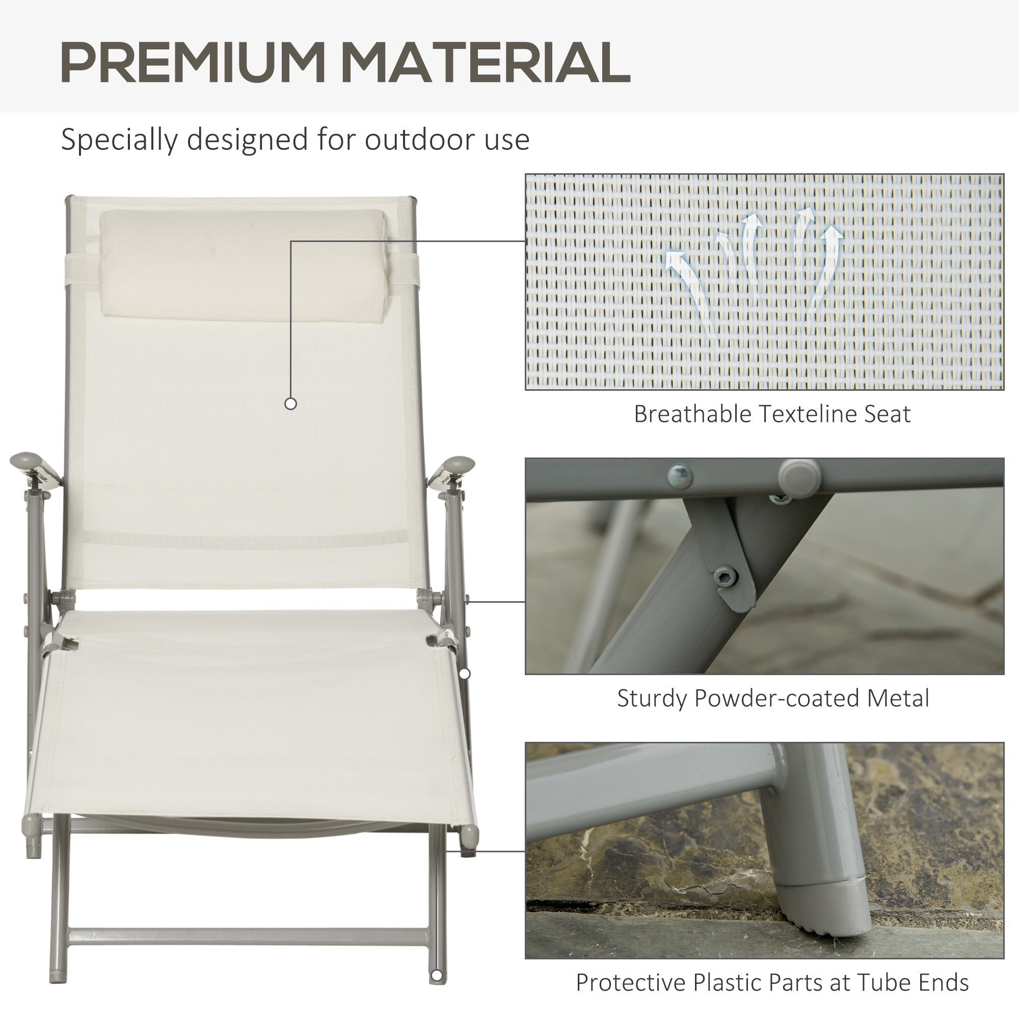 Outsunny Folding Chaise Lounge Outdoor Adjustable Recliner Chair Durable Cream White Comfort